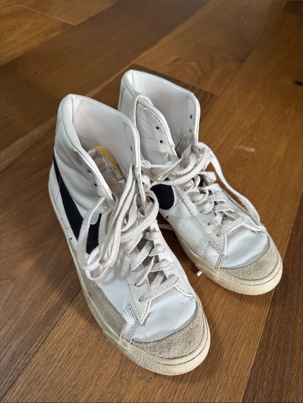 Nike Blazer white High-Top Leather & Suede Sneakers with Black Accent